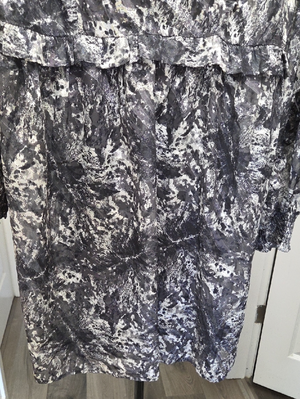NWT Kaffe Black & White Marble Print Mesh Ruffle Dress 2-In-1 Sheer Sleeve - Picture 12 of 13